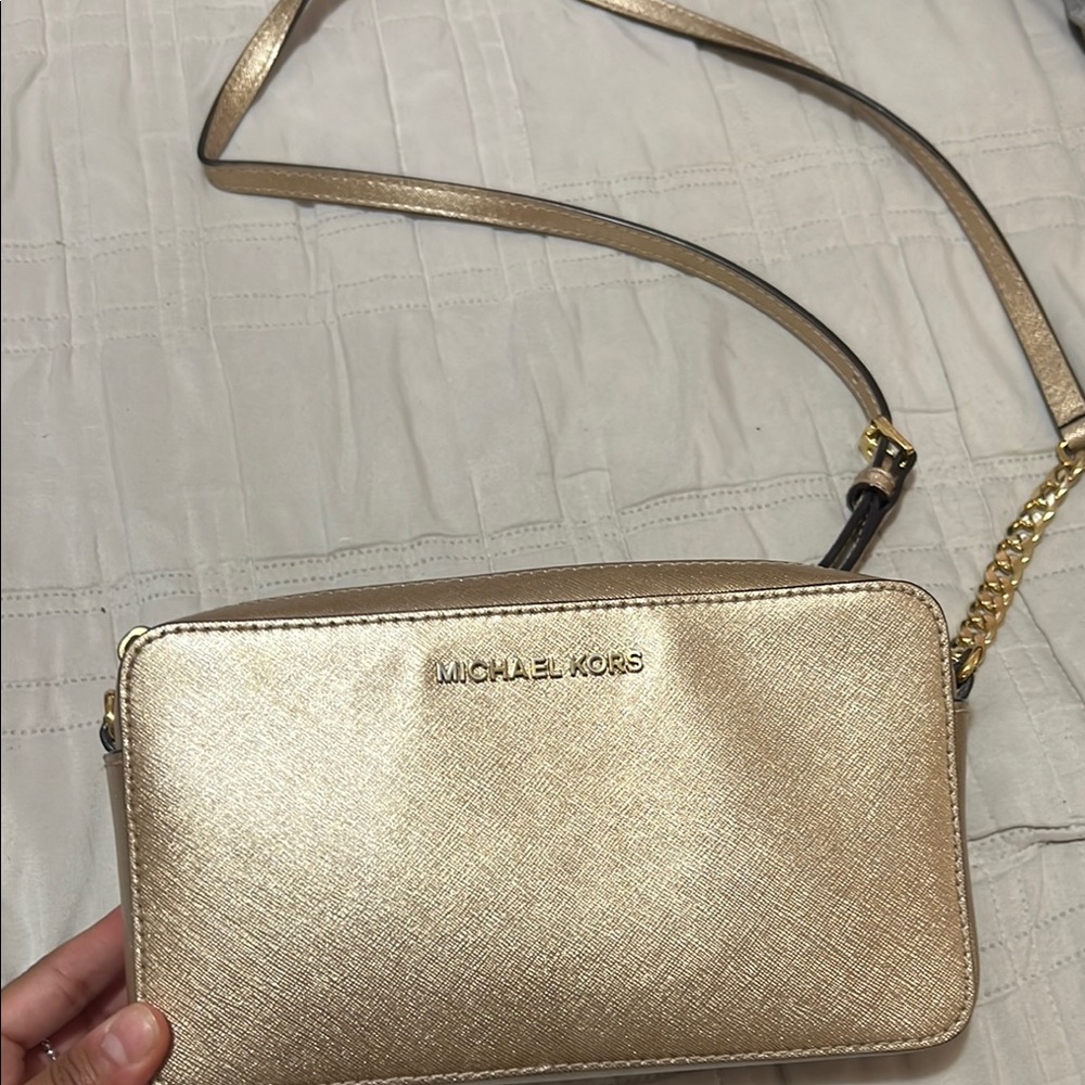 Michael Kors Gold Metallic Crossbody Bag with Chain Strap